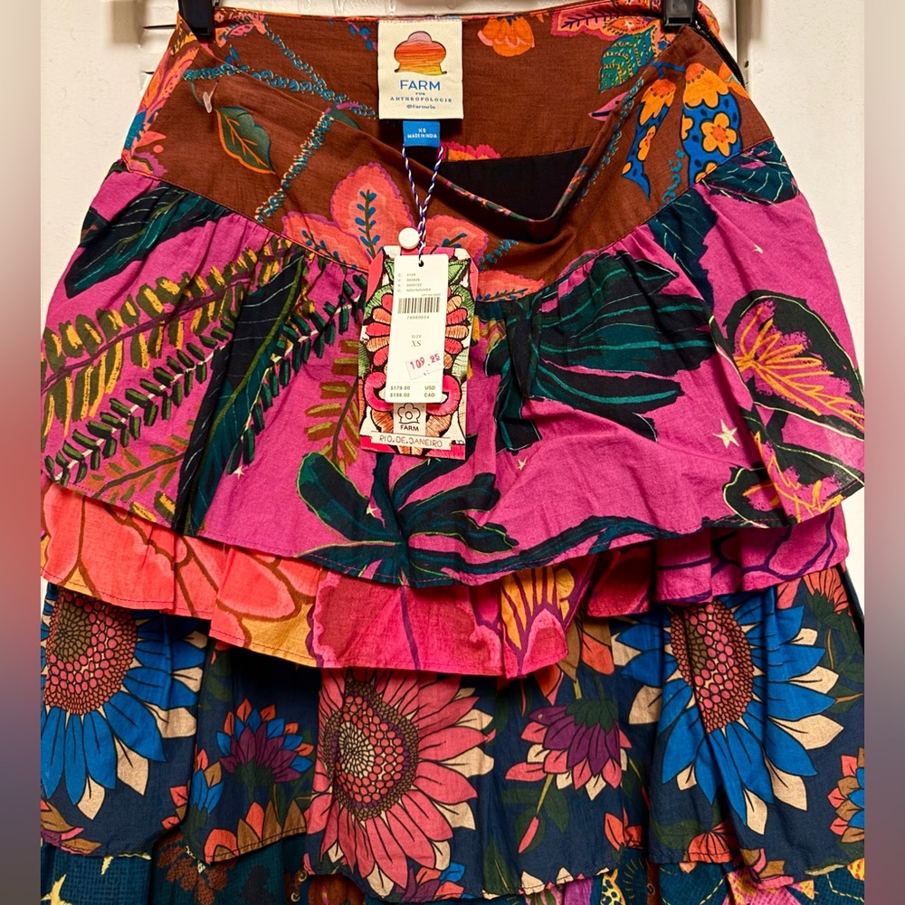 NWT ANTHROPOLOGIE Farm Rio Tiered Midi Floral Tropical Skirt - Picture 6 of 13